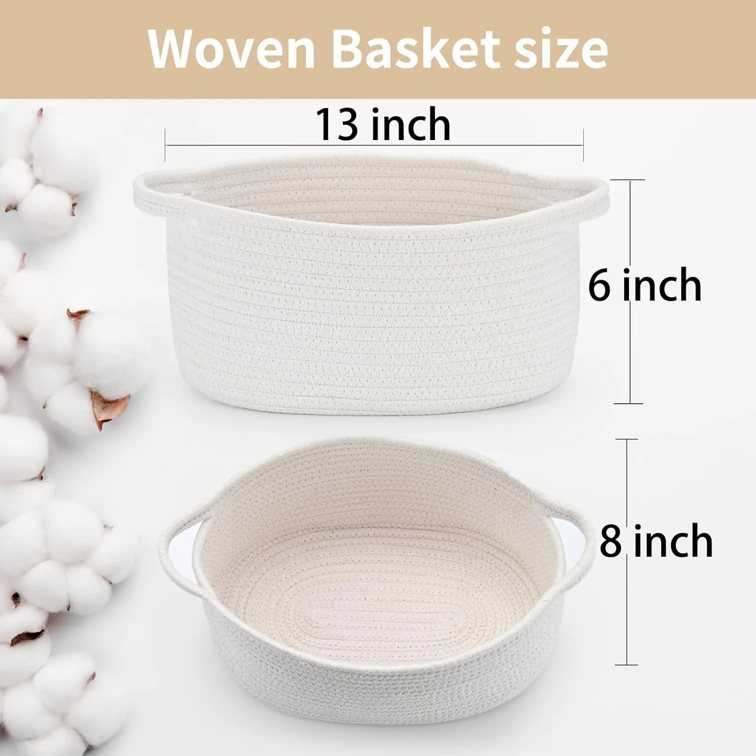 Cute Woven Storage Basket with Handle, Baskets for Gifts Empty, Gift Baskets for Birthday Baby Shower Raffle Burr Fundraising, Decorative Organizer Box for Baby Toy Pet, 13" D x 8" W x 6" H