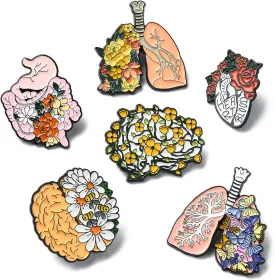 DanLingJewelry 6Pcs Floral Organ Enamel Pins Set Creative Human Organs Enamel Brooch Pins for Clothes Backpacks Hats Decor