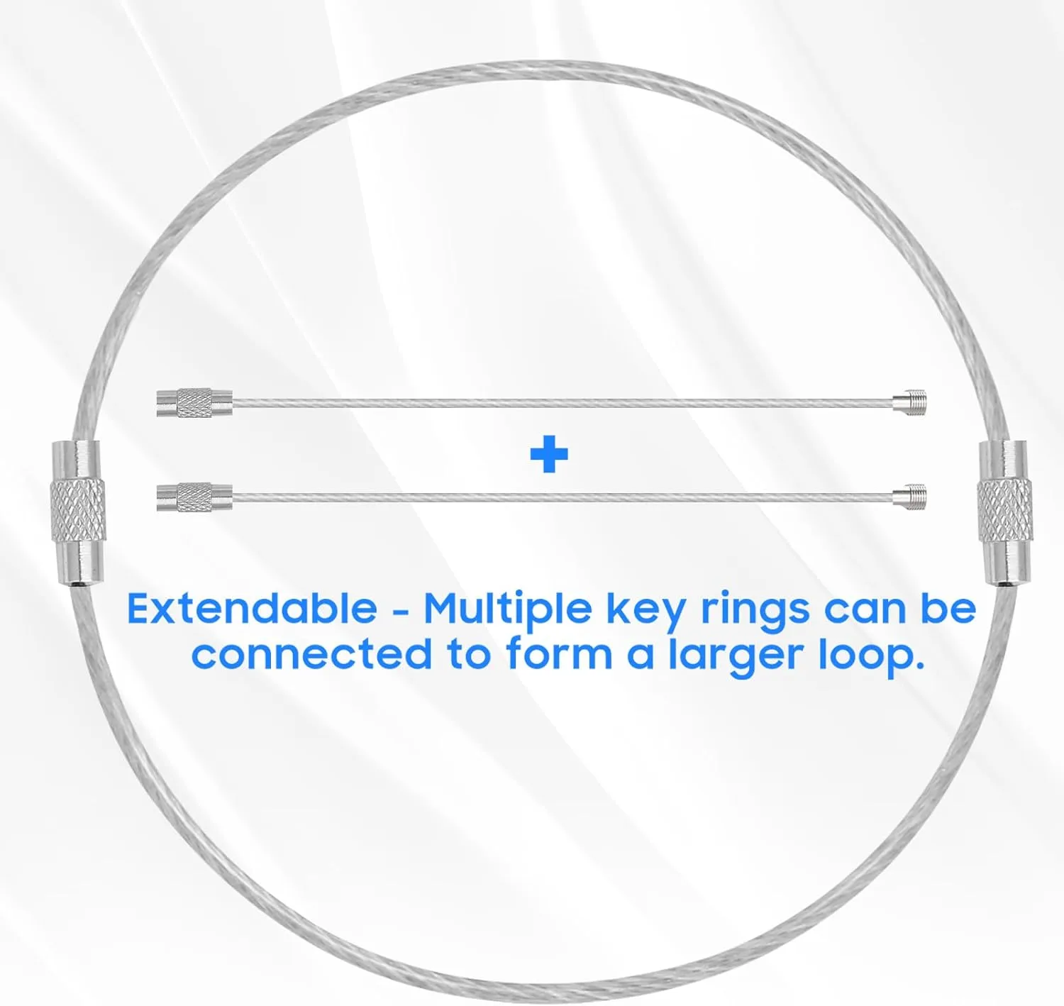 DFTOA-30 Pack 6 inch Extendable Wire Keychain Cable/Luggage Tags/Loops Holder/ID Tag Keeper, Silver Cable Key Ring