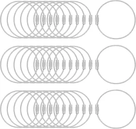 DFTOA-30 Pack 6 inch Extendable Wire Keychain Cable/Luggage Tags/Loops Holder/ID Tag Keeper, Silver Cable Key Ring