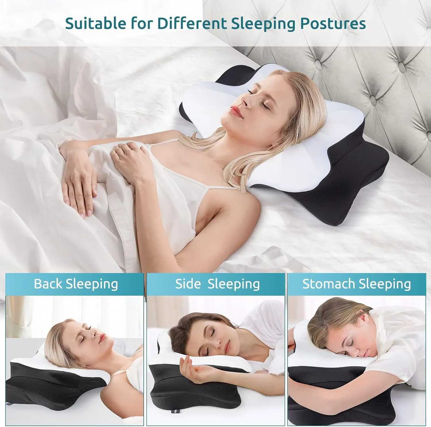 DONAMA Cervical Pillow for Neck and Shoulder,Contour Memory Foam Pillow,Ergonomic Neck Support Pillow for Side Back Stomach Sleepers with Pillowcase-King Size