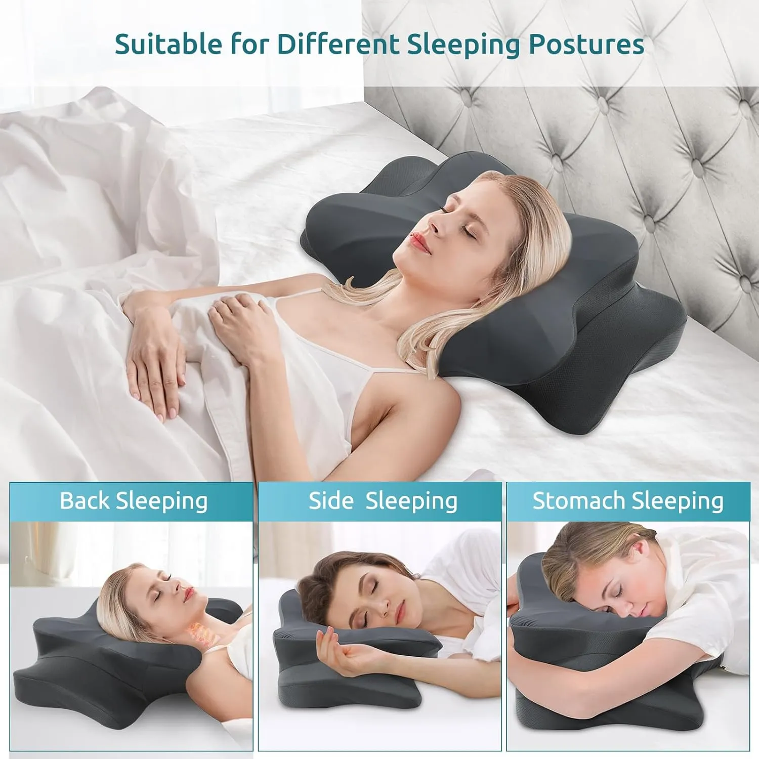 DONAMA Cervical Pillow for Neck and Shoulder,Contour Memory Foam Pillow,Ergonomic Neck Support Pillow for Side Back Stomach Sleepers with Pillowcase-King Size