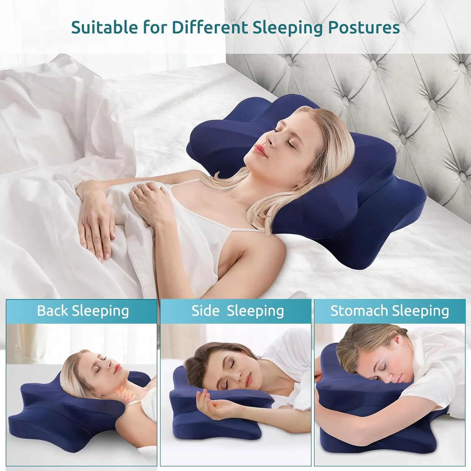 DONAMA Cervical Pillow for Neck and Shoulder,Contour Memory Foam Pillow,Ergonomic Neck Support Pillow for Side Back Stomach Sleepers with Pillowcase-King Size