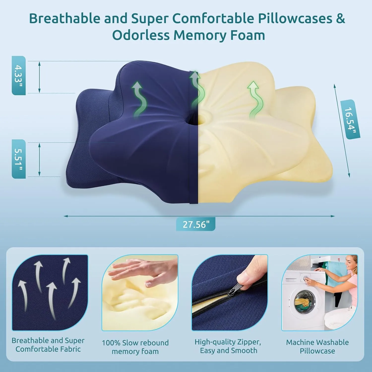 DONAMA Cervical Pillow for Neck and Shoulder,Contour Memory Foam Pillow,Ergonomic Neck Support Pillow for Side Back Stomach Sleepers with Pillowcase-King Size