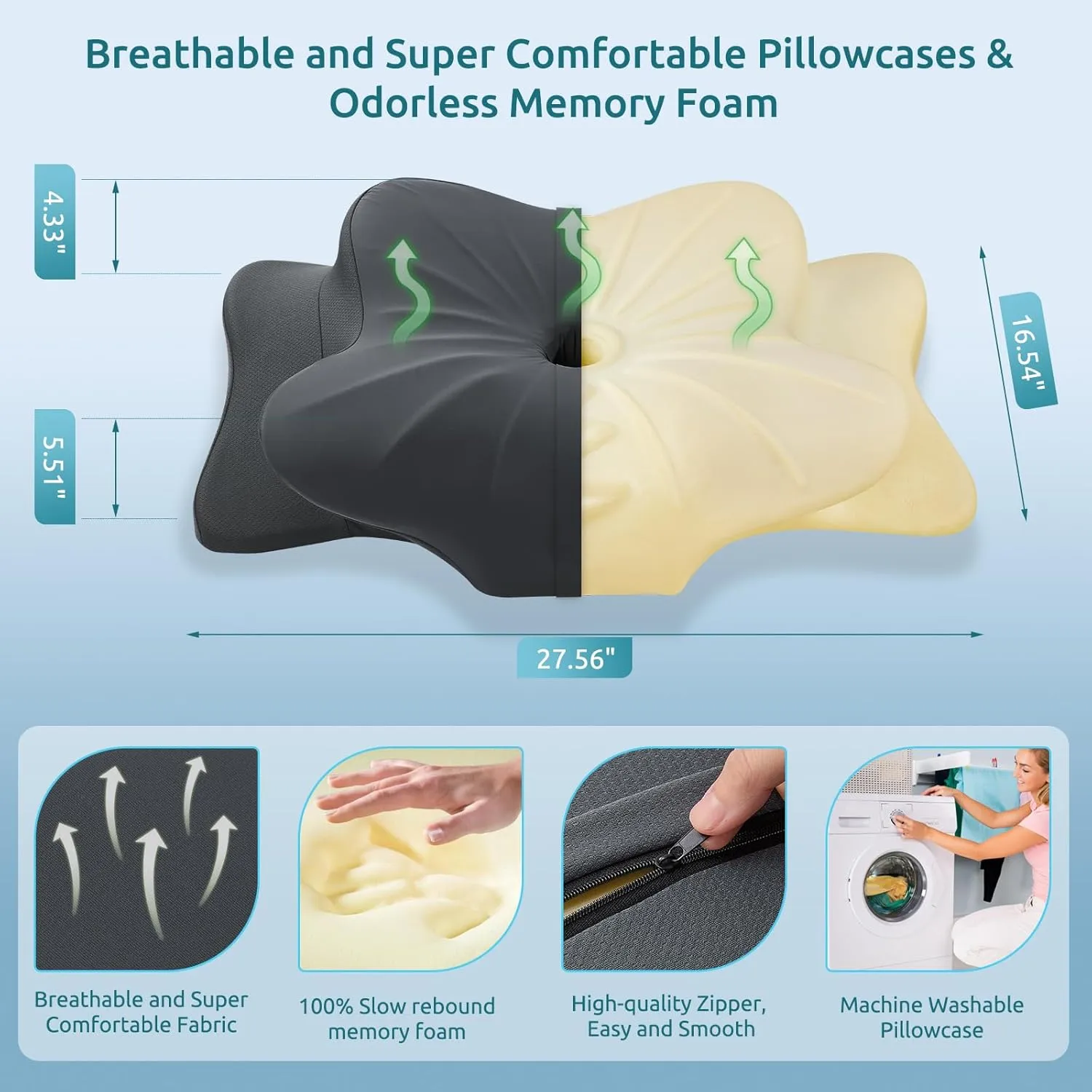DONAMA Cervical Pillow for Neck and Shoulder,Contour Memory Foam Pillow,Ergonomic Neck Support Pillow for Side Back Stomach Sleepers with Pillowcase-King Size
