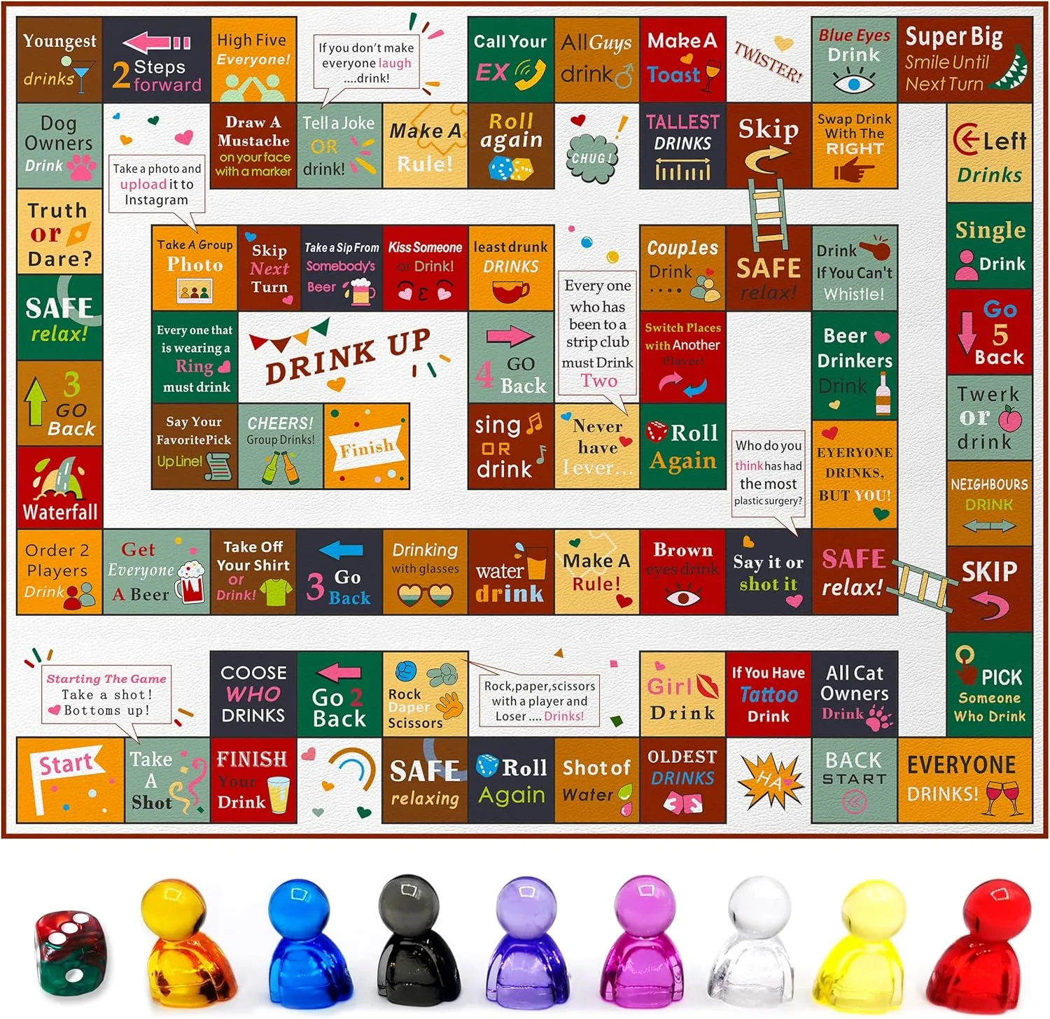 Drinking Board Games for Adults,Large Drink Game Leather Mat for Girls Night,Funny Adult Party Interactive Drinking Games for Couples Birthday Family Bachelorette, Age 21 , 2-8 Players