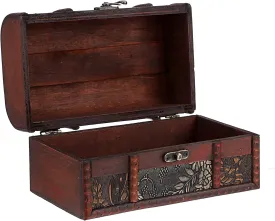ELLDOO Vintage Treasure Chest Box, Pirate Keepsakes Box for Kids Gifts, Wooden Treasure Storage Box Decorative Box for Jewelry Pearl Trinkets, Medium