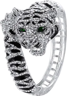 EVER FAITH Austrian Crystal Enamel Gorgeous Tiger Animal Bangle Bracelet Clear