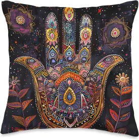 Floral Hamsa Hand Celestial Hand Of Fatima Aesthetic Throw Pillow