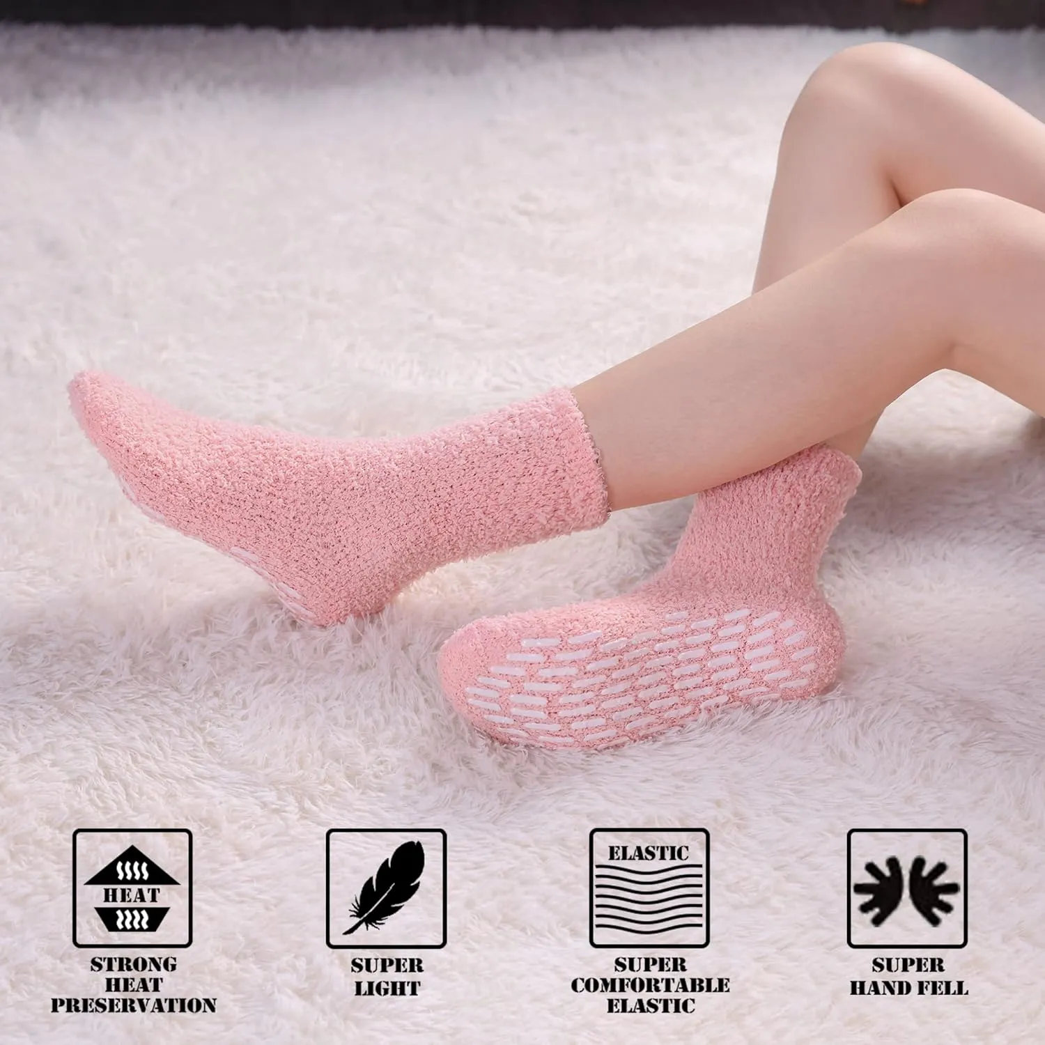 FNOVCO Non Slip Socks for Women Winter Warm Cozy Fuzzy Slipper Socks Soft Fluffy Hospital Socks with Grips