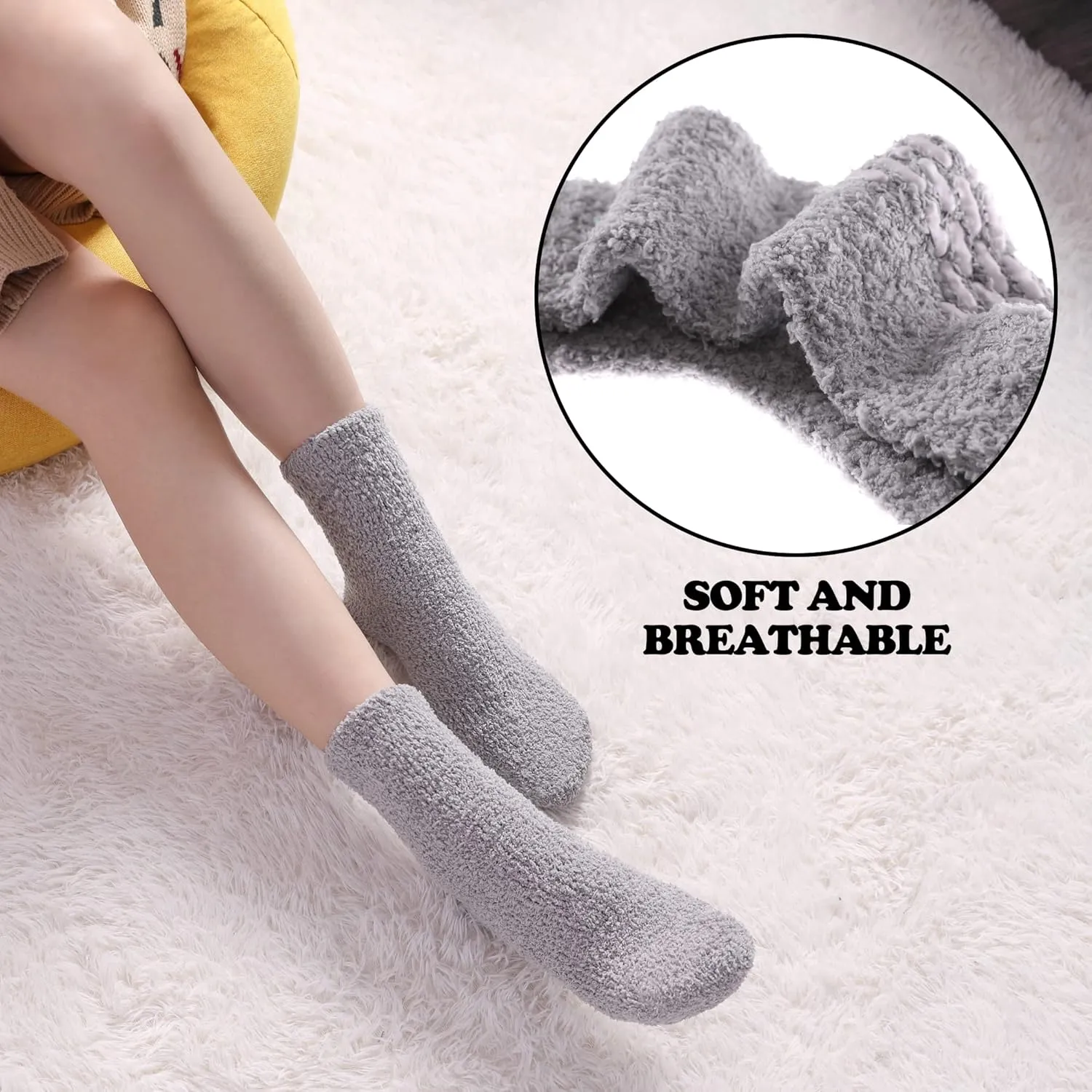 FNOVCO Non Slip Socks for Women Winter Warm Cozy Fuzzy Slipper Socks Soft Fluffy Hospital Socks with Grips