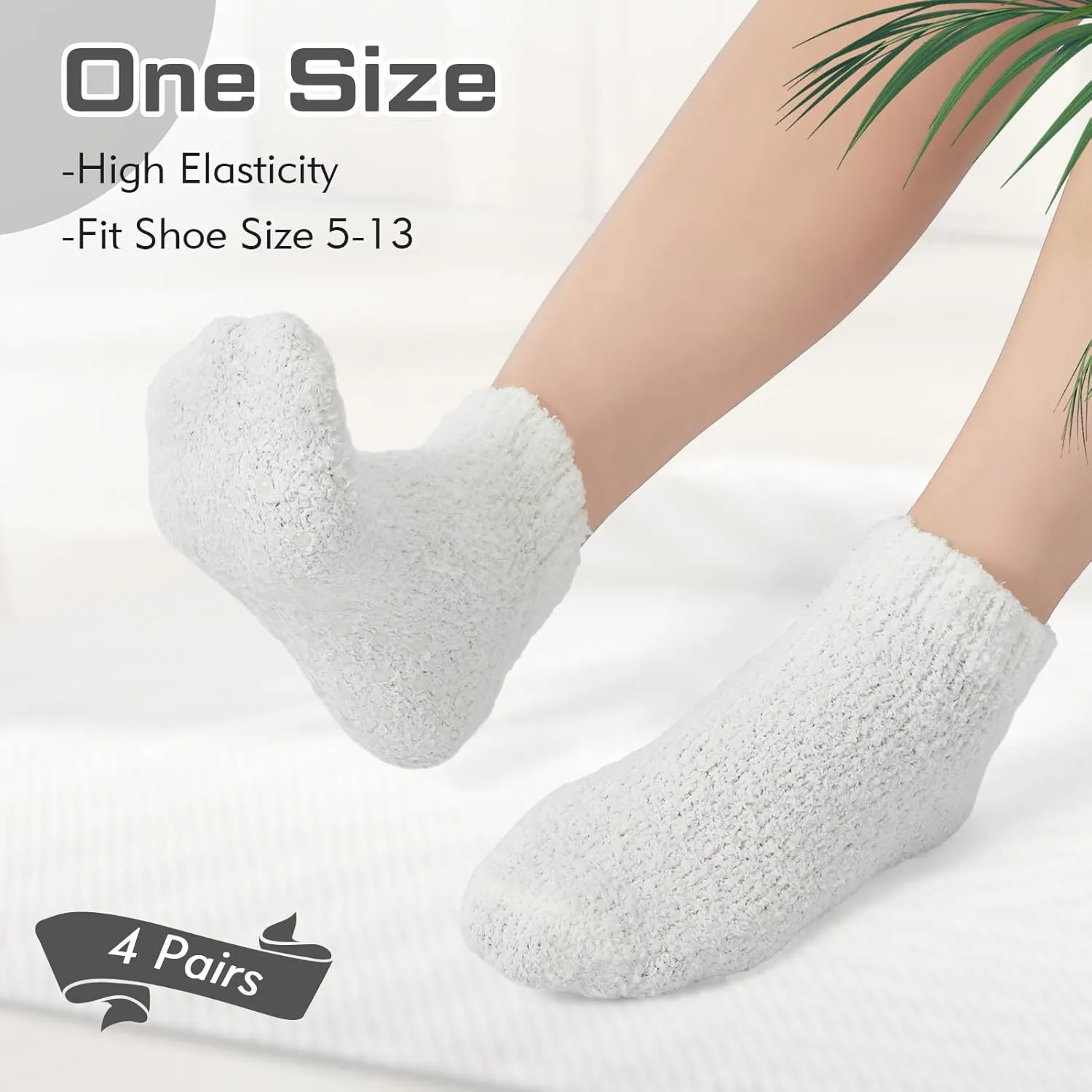 Foaincore 4 Pack Non Slip Hospital Socks for Women Men Non Slip Ankle Fuzzy Socks Thick Warm Festival Gifts
