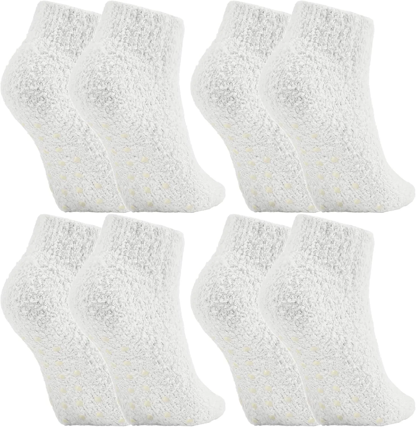 Foaincore 4 Pack Non Slip Hospital Socks for Women Men Non Slip Ankle Fuzzy Socks Thick Warm Festival Gifts