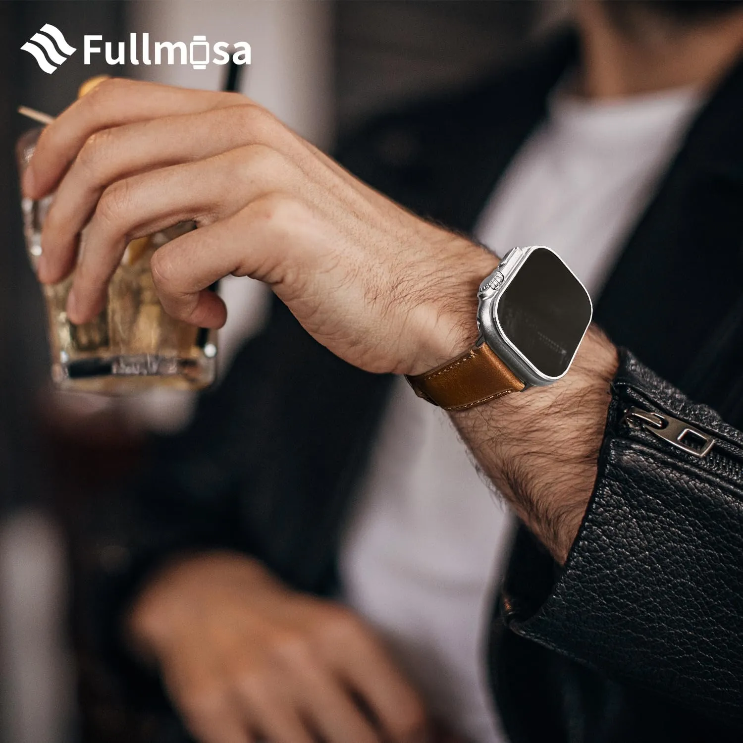 Fullmosa Compatible with Apple Watch Band Retro Leather Apple Watch Ultra 2/Ultra 49mm, Series 10 46mm, 9/8/7 45mm, SE2/SE/6/5/4 44mm, 3/2/1 42mm Band,Brown Black Buckle