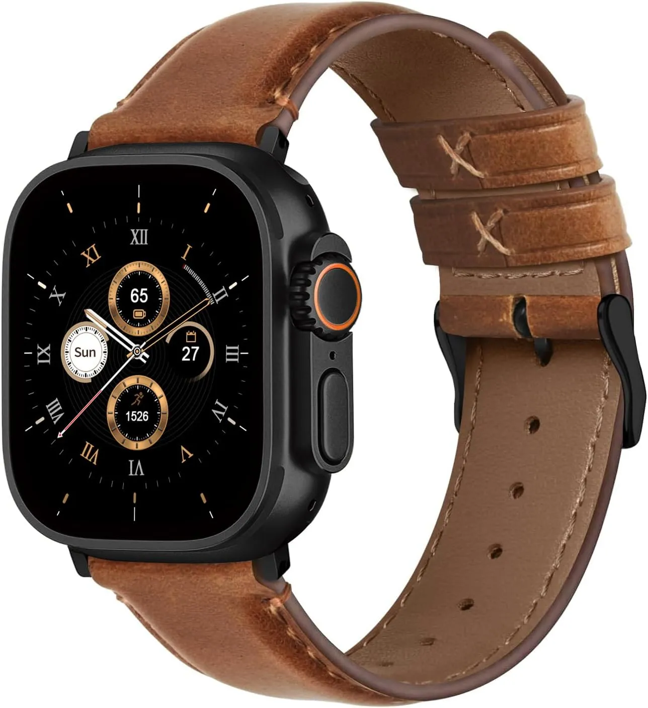 Fullmosa Compatible with Apple Watch Band Retro Leather Apple Watch Ultra 2/Ultra 49mm, Series 10 46mm, 9/8/7 45mm, SE2/SE/6/5/4 44mm, 3/2/1 42mm Band,Brown Black Buckle