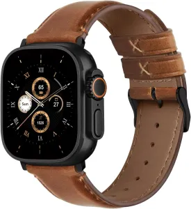 Fullmosa Compatible with Apple Watch Band Retro Leather Apple Watch Ultra 2/Ultra 49mm, Series 10 46mm, 9/8/7 45mm, SE2/SE/6/5/4 44mm, 3/2/1 42mm Band,Brown Black Buckle