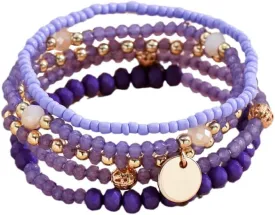 Fuqimanman2020 5Pcs Boho Crystal Beaded Stackable Stretch Bracelets for Women Colorful Multilayered Rice Beaded Adjustable Bracelet Set Summer Beach Bohemian Jewelry Gift