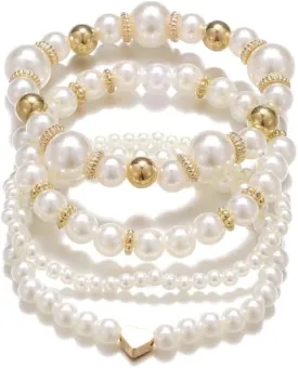 Fuqimanman2020 Chunky Simulated Pearl Stackable Stretch Bracelet Set Beaded Ball Adjustable Multilayered Elastic Bangles for Women Wedding Jewelry