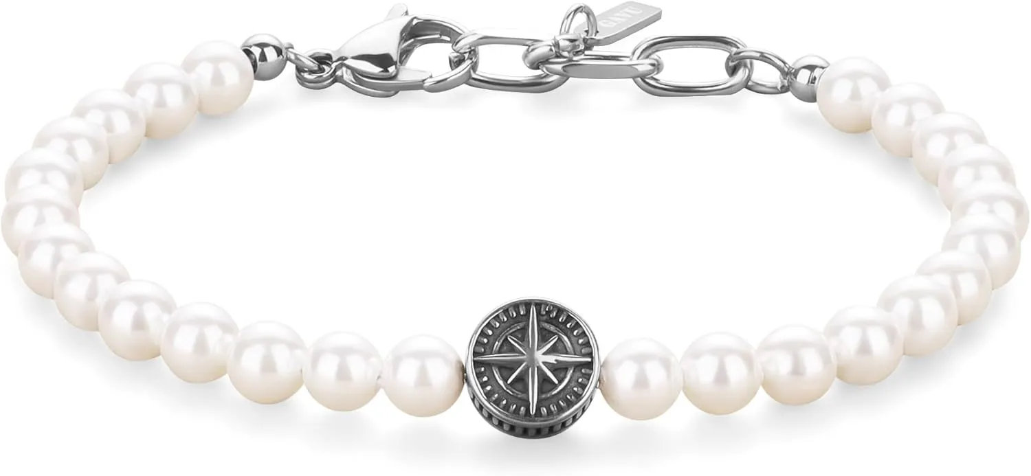 GAVU Men's Compass Bracelet - Tiger Eye, Onyx, Shell Pearl Beaded Bracelet for Men