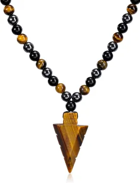GEHECRST Crystal Beads Necklace for Men Tiger Eye Black Obsidian Hematite Healing Crystal Stone Necklace Protection Gemstone Mens Necklace Jewelry Lucky Gift for Men Him Boyfriend Husband Dad