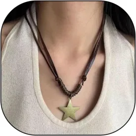 GIGB PBDK Western Boho Star Velvet Necklace for Women Handwoven Vintage Large Star Pendant Suede Choker Minimalist Star Necklace Holiday Jewelry Accessories