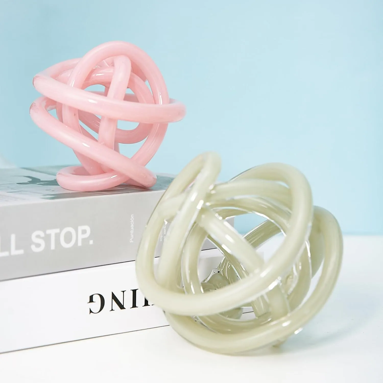 Glass Knot Orbit Hand Blown Glass Infinity Sculpture Teal Knot Decor Ball Home Decor Table Decoration Interio Art