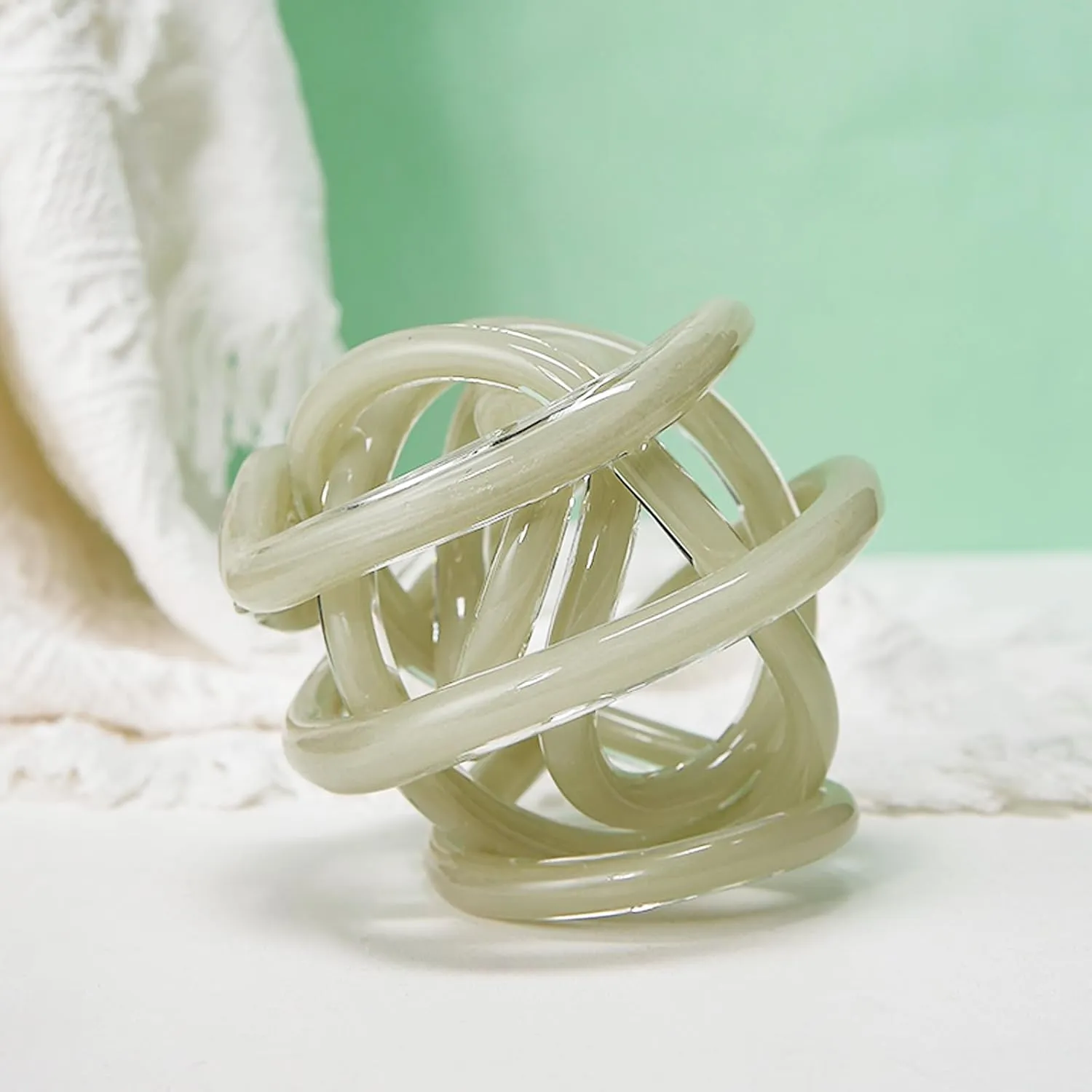 Glass Knot Orbit Hand Blown Glass Infinity Sculpture Teal Knot Decor Ball Home Decor Table Decoration Interio Art