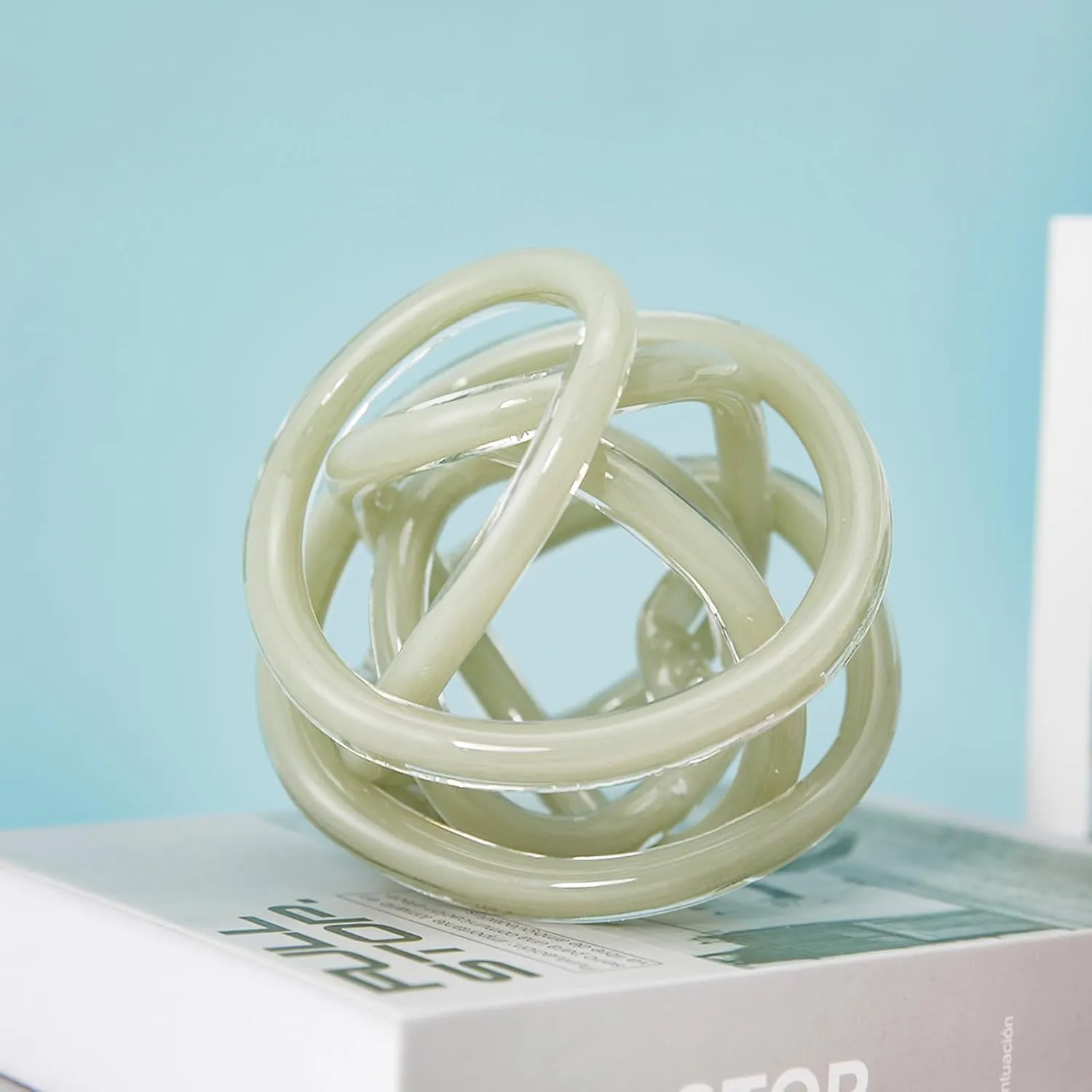 Glass Knot Orbit Hand Blown Glass Infinity Sculpture Teal Knot Decor Ball Home Decor Table Decoration Interio Art