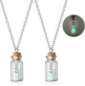 Glow in the Dark Ghost Necklace Halloween Ghost Necklace Halloween Charm Necklace Dainty Silver Chain Pendant Necklace Halloween Costumes Jewelry