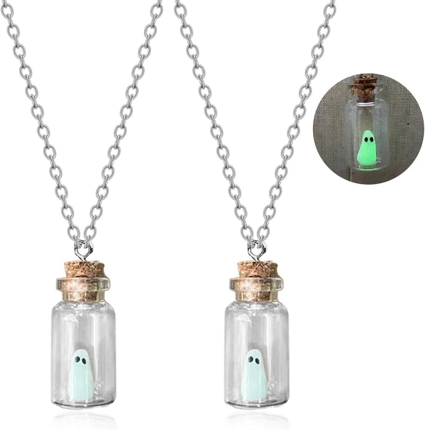 Glow in the Dark Ghost Necklace Halloween Ghost Necklace Halloween Charm Necklace Dainty Silver Chain Pendant Necklace Halloween Costumes Jewelry