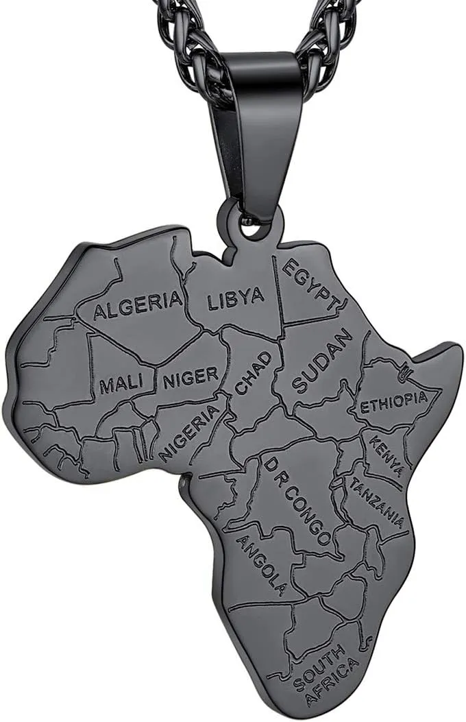 GOLDCHIC JEWELRY Africa Map Necklace for Men, Stainless Steel African Tribal/Egyptian Eye of Horus/I LOVE AFRICA/Elephant Map Hiphop Jewelry Unisex with 22' 2'Adjustable Chain