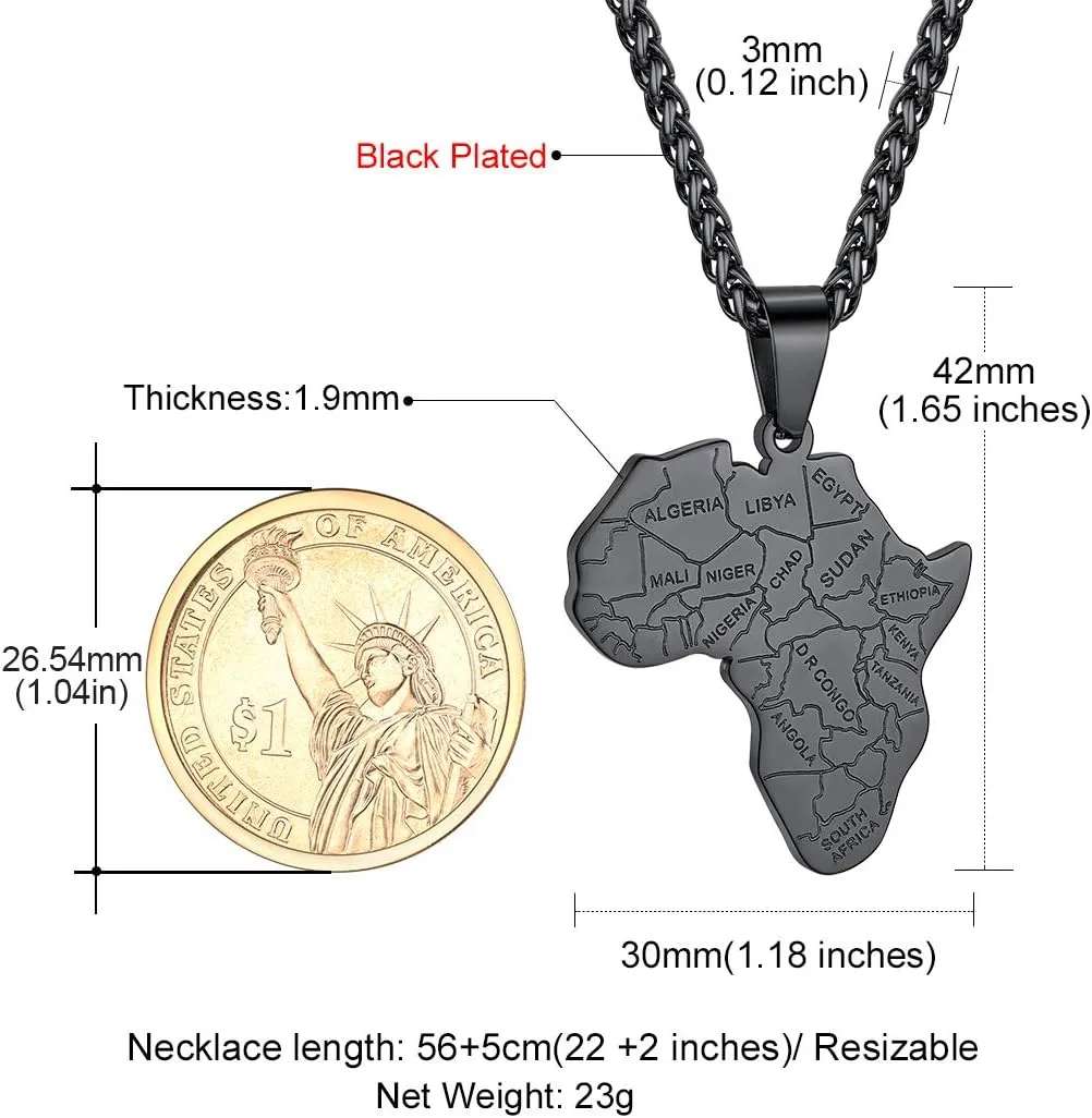 GOLDCHIC JEWELRY Africa Map Necklace for Men, Stainless Steel African Tribal/Egyptian Eye of Horus/I LOVE AFRICA/Elephant Map Hiphop Jewelry Unisex with 22' 2'Adjustable Chain
