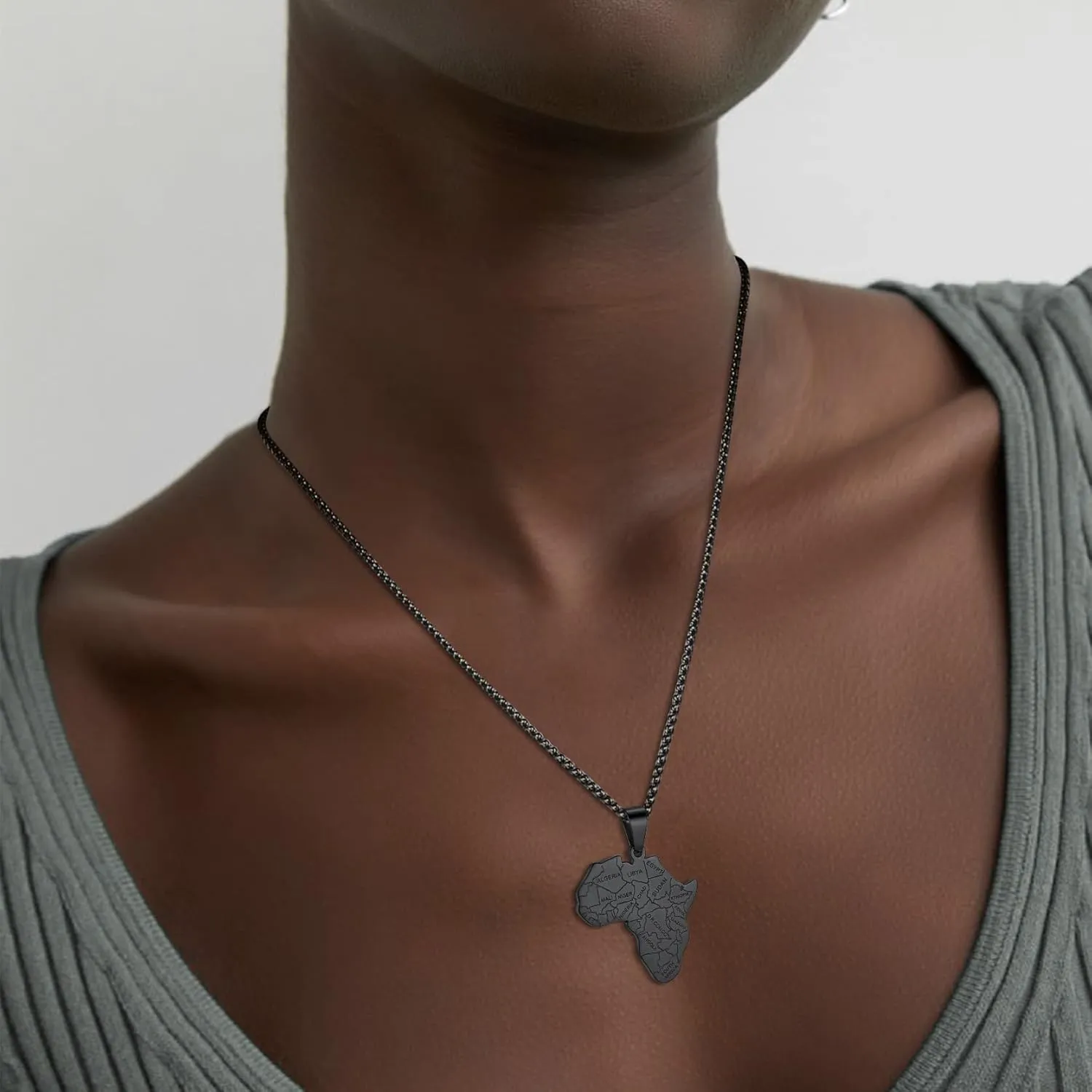 GOLDCHIC JEWELRY Africa Map Necklace for Men, Stainless Steel African Tribal/Egyptian Eye of Horus/I LOVE AFRICA/Elephant Map Hiphop Jewelry Unisex with 22' 2'Adjustable Chain