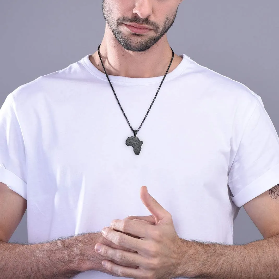 GOLDCHIC JEWELRY Africa Map Necklace for Men, Stainless Steel African Tribal/Egyptian Eye of Horus/I LOVE AFRICA/Elephant Map Hiphop Jewelry Unisex with 22' 2'Adjustable Chain