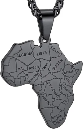 GOLDCHIC JEWELRY Africa Map Necklace for Men, Stainless Steel African Tribal/Egyptian Eye of Horus/I LOVE AFRICA/Elephant Map Hiphop Jewelry Unisex with 22' 2'Adjustable Chain