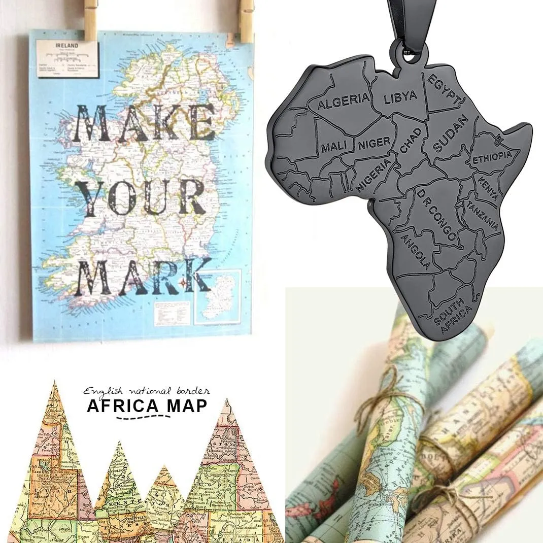 GOLDCHIC JEWELRY Africa Map Necklace for Men, Stainless Steel African Tribal/Egyptian Eye of Horus/I LOVE AFRICA/Elephant Map Hiphop Jewelry Unisex with 22' 2'Adjustable Chain