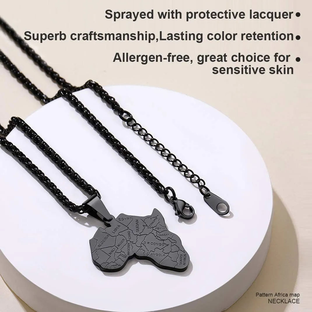 GOLDCHIC JEWELRY Africa Map Necklace for Men, Stainless Steel African Tribal/Egyptian Eye of Horus/I LOVE AFRICA/Elephant Map Hiphop Jewelry Unisex with 22' 2'Adjustable Chain