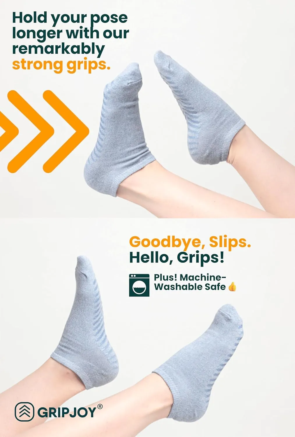 Gripjoy Non-Slip Socks for Women and Men - Yoga and Hospital Socks With Grippers - 3 Pairs