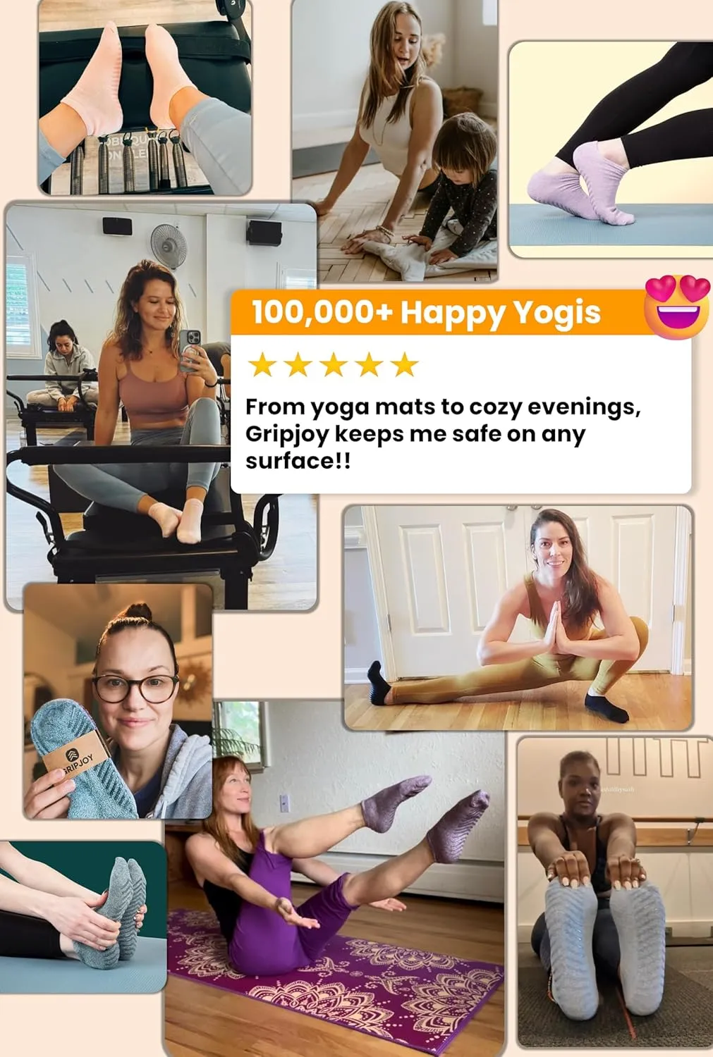 Gripjoy Non-Slip Socks for Women and Men - Yoga and Hospital Socks With Grippers - 3 Pairs