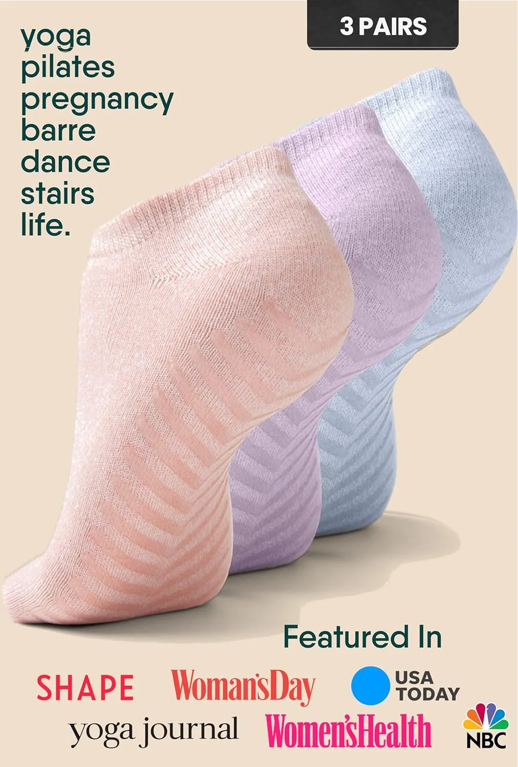 Gripjoy Non-Slip Socks for Women and Men - Yoga and Hospital Socks With Grippers - 3 Pairs