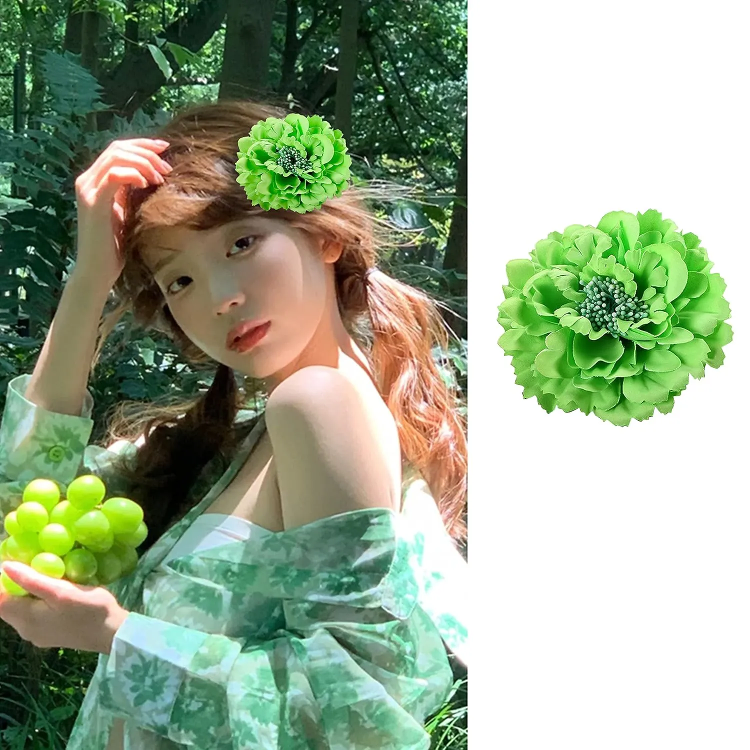 Hair Flower Clips Brooch Boutique Hair Accessories Bohemia Hairpins for Women Girls Green