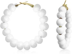 Handmade Bohemian Minimalist Colorful Nature Wooden Beads Big Hoop Earrings Vintage Dainty Wood Beaded Circle Round Drop Dangle Earrings for Women Statement Summer Beach Holiday Jewelry Gifts