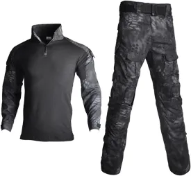 HARGLESMAN Men's Tactical Military Suits Long Sleeve Fitting Amry Uniforms Combat Shirt and Pants with Knee Pads