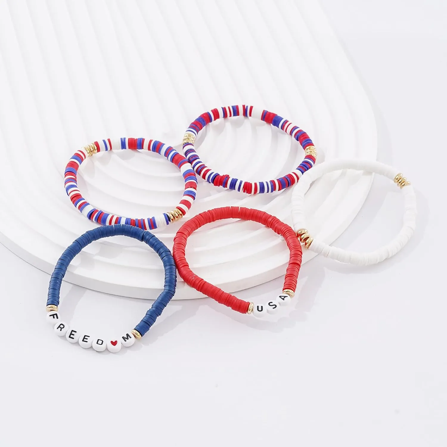 Heishi Beaded Stretch Bracelets for Women Stackable Gold Polymer Clay Beads Bracelets Friendship Boho Summer Beach Bracelet Jewelry Set