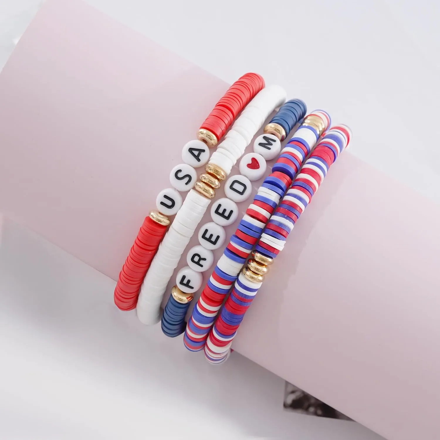 Heishi Beaded Stretch Bracelets for Women Stackable Gold Polymer Clay Beads Bracelets Friendship Boho Summer Beach Bracelet Jewelry Set