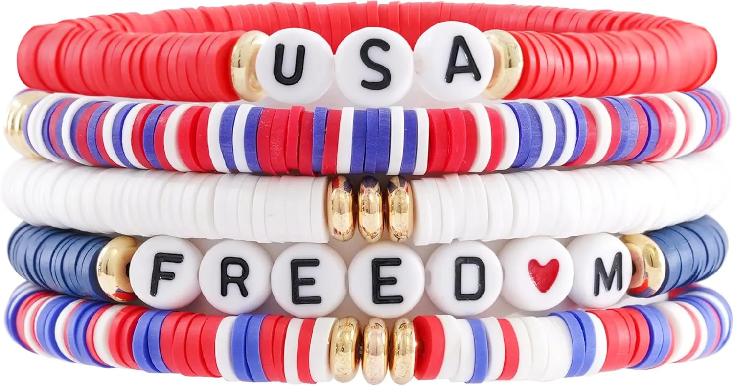 Heishi Beaded Stretch Bracelets for Women Stackable Gold Polymer Clay Beads Bracelets Friendship Boho Summer Beach Bracelet Jewelry Set