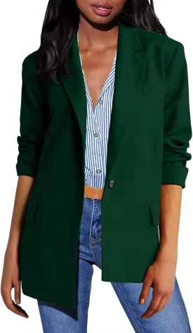 HGps8w Women's Shoulder Pad Casual Blazers Outerwear, Loose Long Sleeve Open Front Work Business Suit Jacket with Pockets