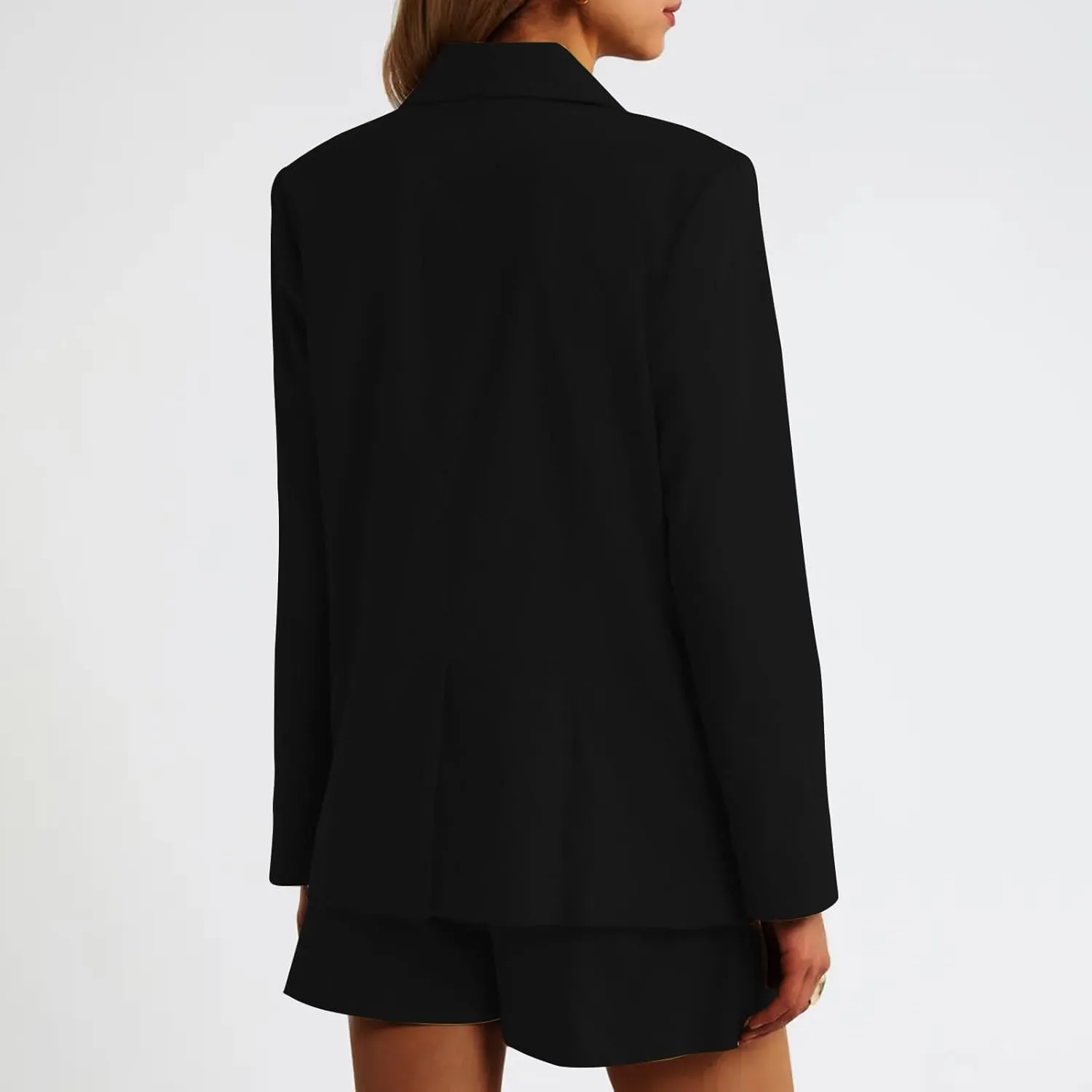 HGps8w Women's Shoulder Pad Casual Blazers Outerwear, Loose Long Sleeve Open Front Work Business Suit Jacket with Pockets