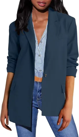 HGps8w Women's Shoulder Pad Casual Blazers Outerwear, Loose Long Sleeve Open Front Work Business Suit Jacket with Pockets