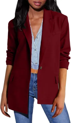 HGps8w Women's Shoulder Pad Casual Blazers Outerwear, Loose Long Sleeve Open Front Work Business Suit Jacket with Pockets